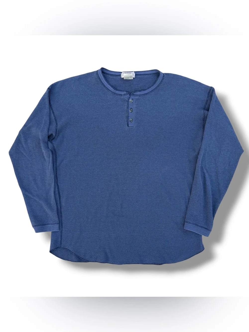 Vintage 90s St. Johns Bay Henley Waffle Knit Thermal Shirt Blue Size XL